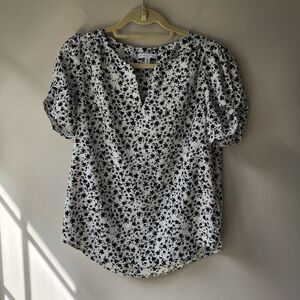 Maisone d'Amelie | Black and White Floral Blouse | Gathered Sleeves | Small